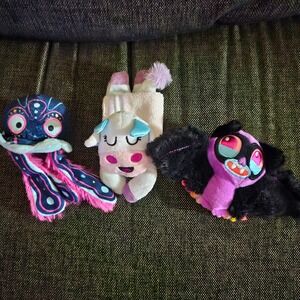 Bark Box dog toy Bat Outta Howl, Kelly Le Jellyfish, and Bark Bertha the Cow dog